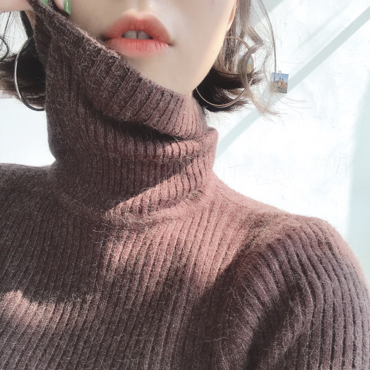 復古韓版chic純色高領加厚坑條打底針織衫內搭保暖毛衣女2018新款